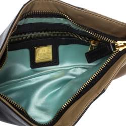 Pre Owned Fendi Black/Beige Leather FF Flap Baguette Bag