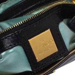 Pre Owned Fendi Black/Beige Leather FF Flap Baguette Bag