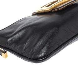 Pre Owned Fendi Black/Beige Leather FF Flap Baguette Bag