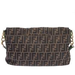 Pre Owned Fendi Tobacco/Green  Zucca Canvas And Patent Leather Mia Flap Shoulder Bag