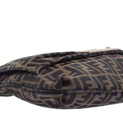 Pre Owned Fendi Tobacco/Green  Zucca Canvas And Patent Leather Mia Flap Shoulder Bag