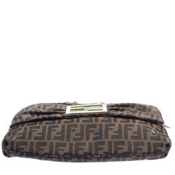 Pre Owned Fendi Tobacco/Green  Zucca Canvas And Patent Leather Mia Flap Shoulder Bag