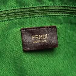 Pre Owned Fendi Tobacco/Green  Zucca Canvas And Patent Leather Mia Flap Shoulder Bag