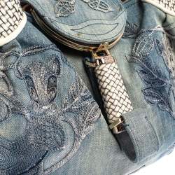 Pre Owned Fendi Light Blue Denim Embroidered Squirrel Spy Bag