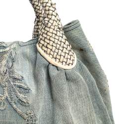 Pre Owned Fendi Light Blue Denim Embroidered Squirrel Spy Bag
