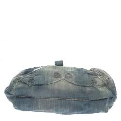 Pre Owned Fendi Light Blue Denim Embroidered Squirrel Spy Bag