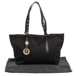Pre Owned Fendi Black Zucchino Canvas and Leather Superstar Shopper Tote