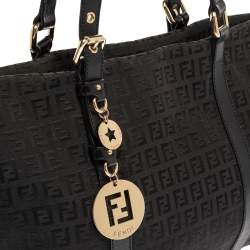 Pre Owned Fendi Black Zucchino Canvas and Leather Superstar Shopper Tote