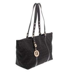 Pre Owned Fendi Black Zucchino Canvas and Leather Superstar Shopper Tote