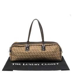 Pre Owned Fendi Brown/Beige Zucchino Canvas and Leather East West Satchel