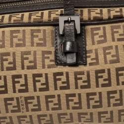Pre Owned Fendi Brown/Beige Zucchino Canvas and Leather East West Satchel