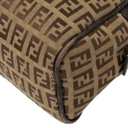 Pre Owned Fendi Brown/Beige Zucchino Canvas and Leather East West Satchel