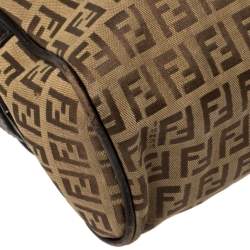 Pre Owned Fendi Brown/Beige Zucchino Canvas and Leather East West Satchel