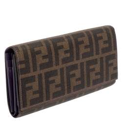 Pre Owned Fendi Tobacco Zucca Coated Canvas Continental Wallet