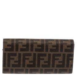 Pre Owned Fendi Tobacco Zucca Coated Canvas Continental Wallet