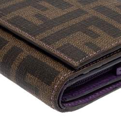 Pre Owned Fendi Tobacco Zucca Coated Canvas Continental Wallet
