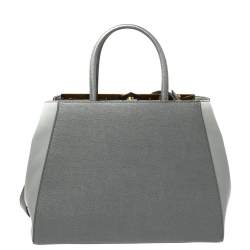 Pre Owned Fendi Grey Leather Medium 2Jours Tote