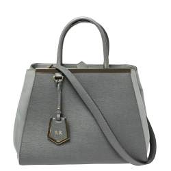 Pre Owned Fendi Grey Leather Medium 2Jours Tote