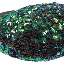 Pre Owned Fendi Green/Black Sequins and Leather Small Oyster Hobo