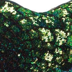 Pre Owned Fendi Green/Black Sequins and Leather Small Oyster Hobo