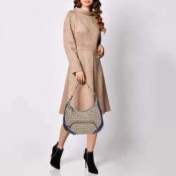 Pre Owned Fendi Beige/Blue Zucchino Canvas and Leather Pocket Chef Hobo