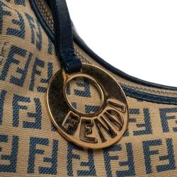Pre Owned Fendi Beige/Blue Zucchino Canvas and Leather Pocket Chef Hobo