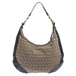 Pre Owned Fendi Beige/Blue Zucchino Canvas and Leather Pocket Chef Hobo