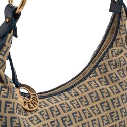Pre Owned Fendi Beige/Blue Zucchino Canvas and Leather Pocket Chef Hobo