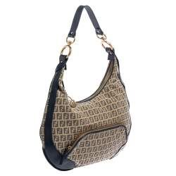 Pre Owned Fendi Beige/Blue Zucchino Canvas and Leather Pocket Chef Hobo