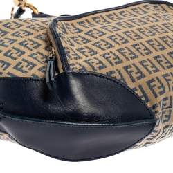 Pre Owned Fendi Beige/Blue Zucchino Canvas and Leather Pocket Chef Hobo