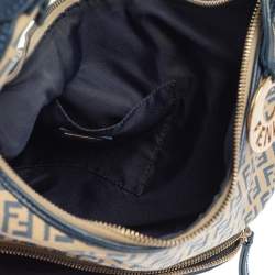 Pre Owned Fendi Beige/Blue Zucchino Canvas and Leather Pocket Chef Hobo