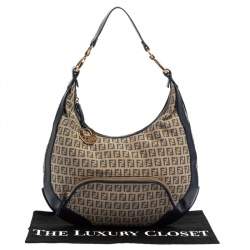 Pre Owned Fendi Beige/Blue Zucchino Canvas and Leather Pocket Chef Hobo