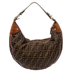 Pre Owned Fendi Tobacco Zucca Canvas and Croc Leather Chef Hobo