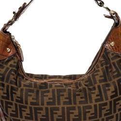 Pre Owned Fendi Tobacco Zucca Canvas and Croc Leather Chef Hobo