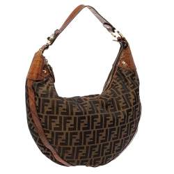Pre Owned Fendi Tobacco Zucca Canvas and Croc Leather Chef Hobo