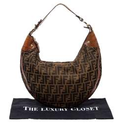 Pre Owned Fendi Tobacco Zucca Canvas and Croc Leather Chef Hobo