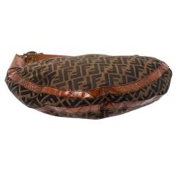 Pre Owned Fendi Tobacco Zucca Canvas and Croc Leather Chef Hobo