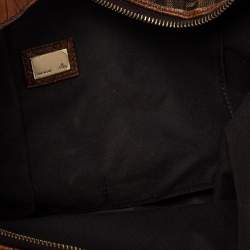 Pre Owned Fendi Tobacco Zucca Canvas and Croc Leather Chef Hobo