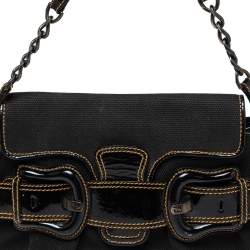 Pre Owned Fendi  Black Canvas And Patent Leather B Bis Shoulder Bag