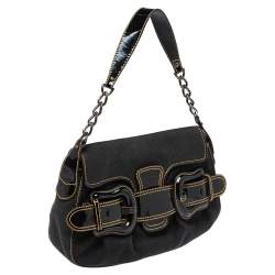 Pre Owned Fendi  Black Canvas And Patent Leather B Bis Shoulder Bag