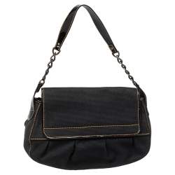 Pre Owned Fendi  Black Canvas And Patent Leather B Bis Shoulder Bag