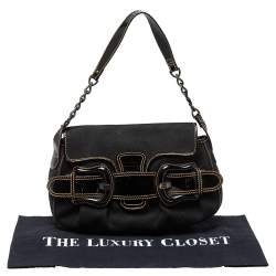 Pre Owned Fendi  Black Canvas And Patent Leather B Bis Shoulder Bag