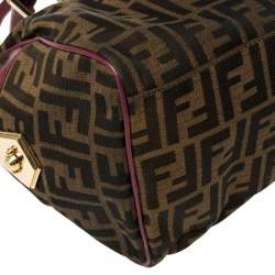 Pre Owned Fendi Tobacco/Purple Zucca Canvas and Leather Medium Chef Boston Bag