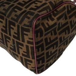 Pre Owned Fendi Tobacco/Purple Zucca Canvas and Leather Medium Chef Boston Bag