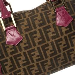 Pre Owned Fendi Tobacco/Purple Zucca Canvas and Leather Medium Chef Boston Bag