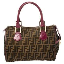 Pre Owned Fendi Tobacco/Purple Zucca Canvas and Leather Medium Chef Boston Bag