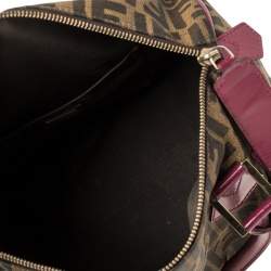 Pre Owned Fendi Tobacco/Purple Zucca Canvas and Leather Medium Chef Boston Bag