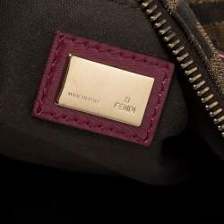 Pre Owned Fendi Tobacco/Purple Zucca Canvas and Leather Medium Chef Boston Bag