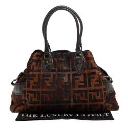Pre Owned Fendi Brown Calfhair, Suede and Leather Chef De Jour Bag