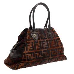 Pre Owned Fendi Brown Calfhair, Suede and Leather Chef De Jour Bag